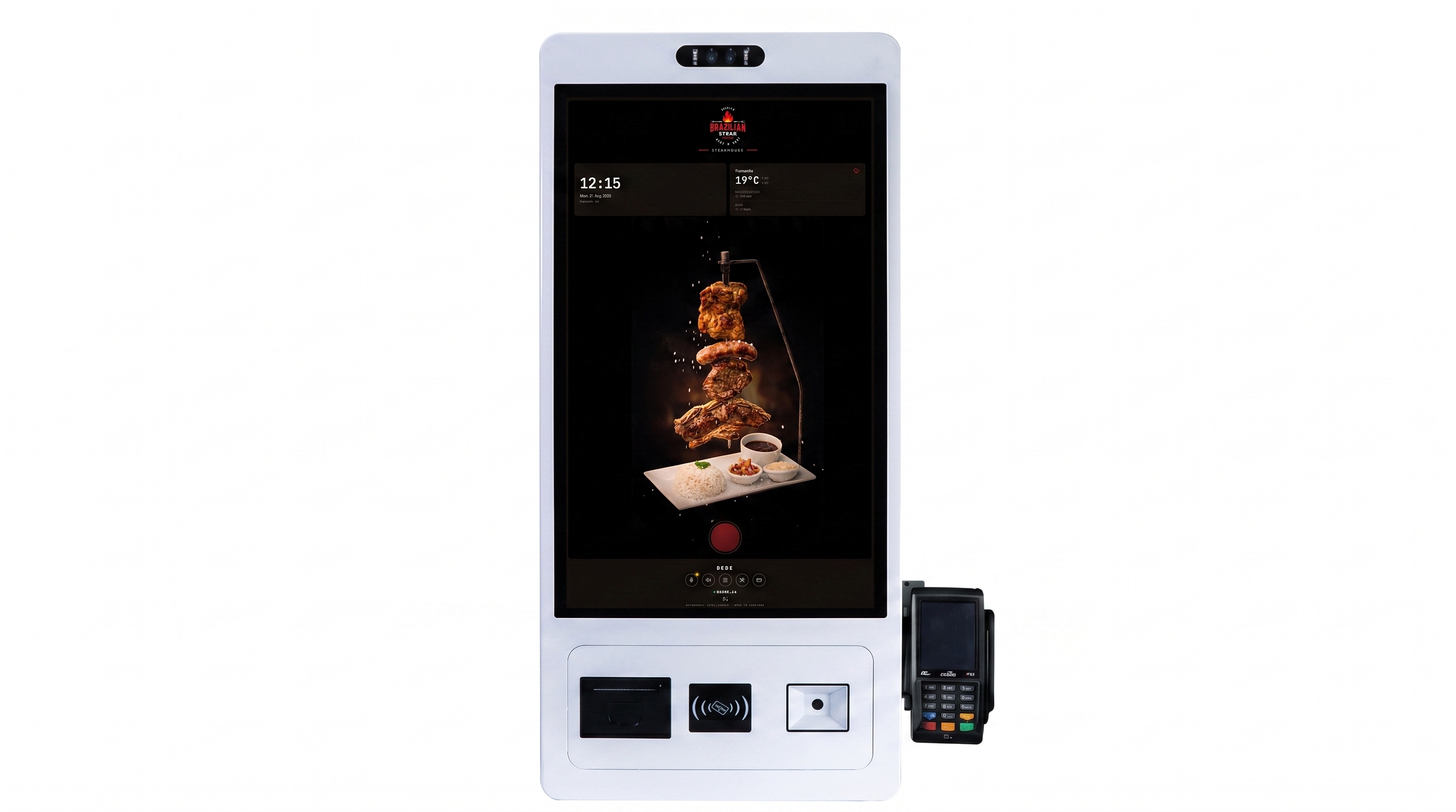 KIOSK.i4 running the dark Brazilian steakhouse brand, attendant Dede